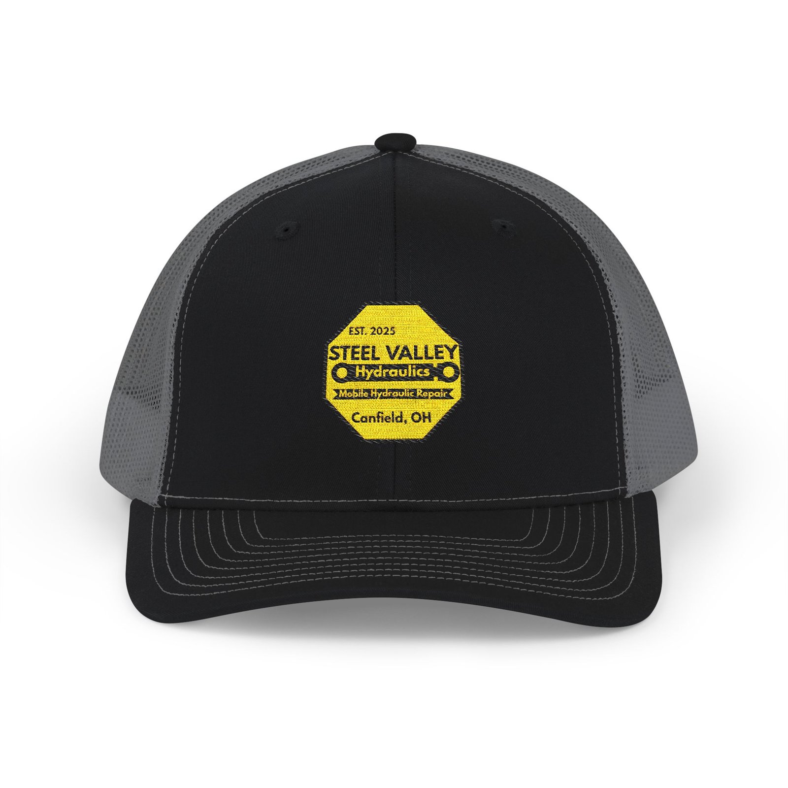 Snapback Trucker Hat - Steel Valley Hydraulics Retro Logo - Image 13