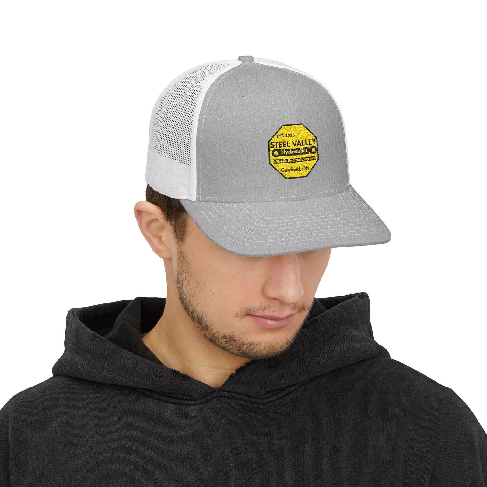 Snapback Trucker Hat - Steel Valley Hydraulics Retro Logo - Image 11