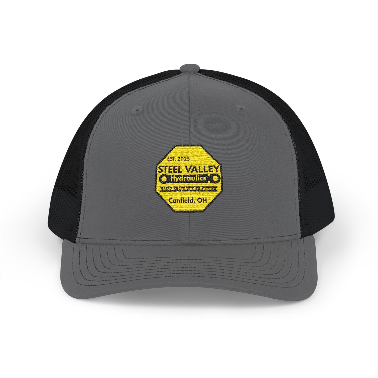 Snapback Trucker Hat - Steel Valley Hydraulics Retro Logo - Image 21
