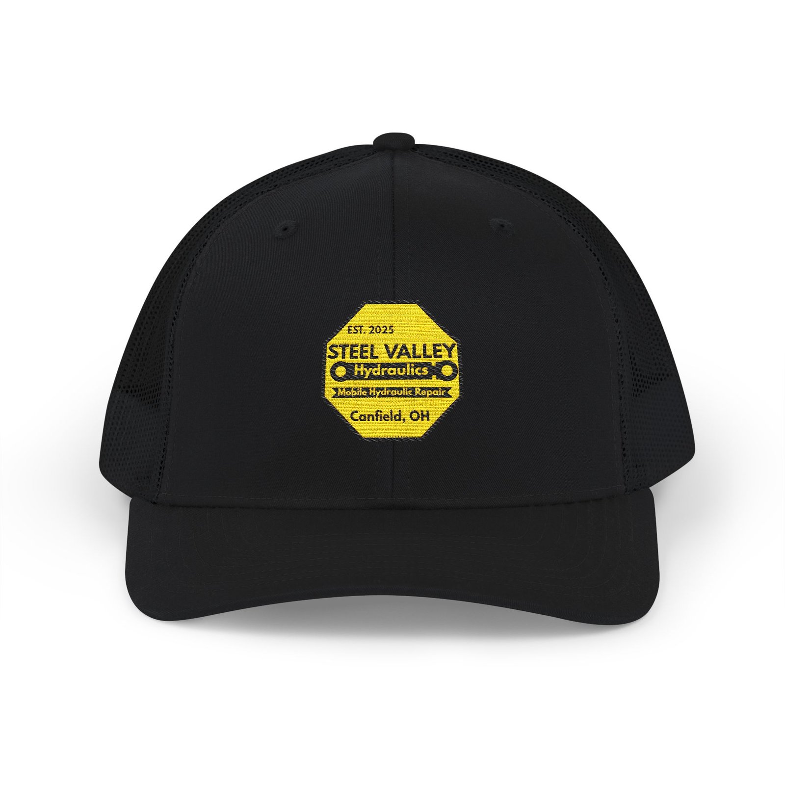 Snapback Trucker Hat - Steel Valley Hydraulics Retro Logo - Image 17